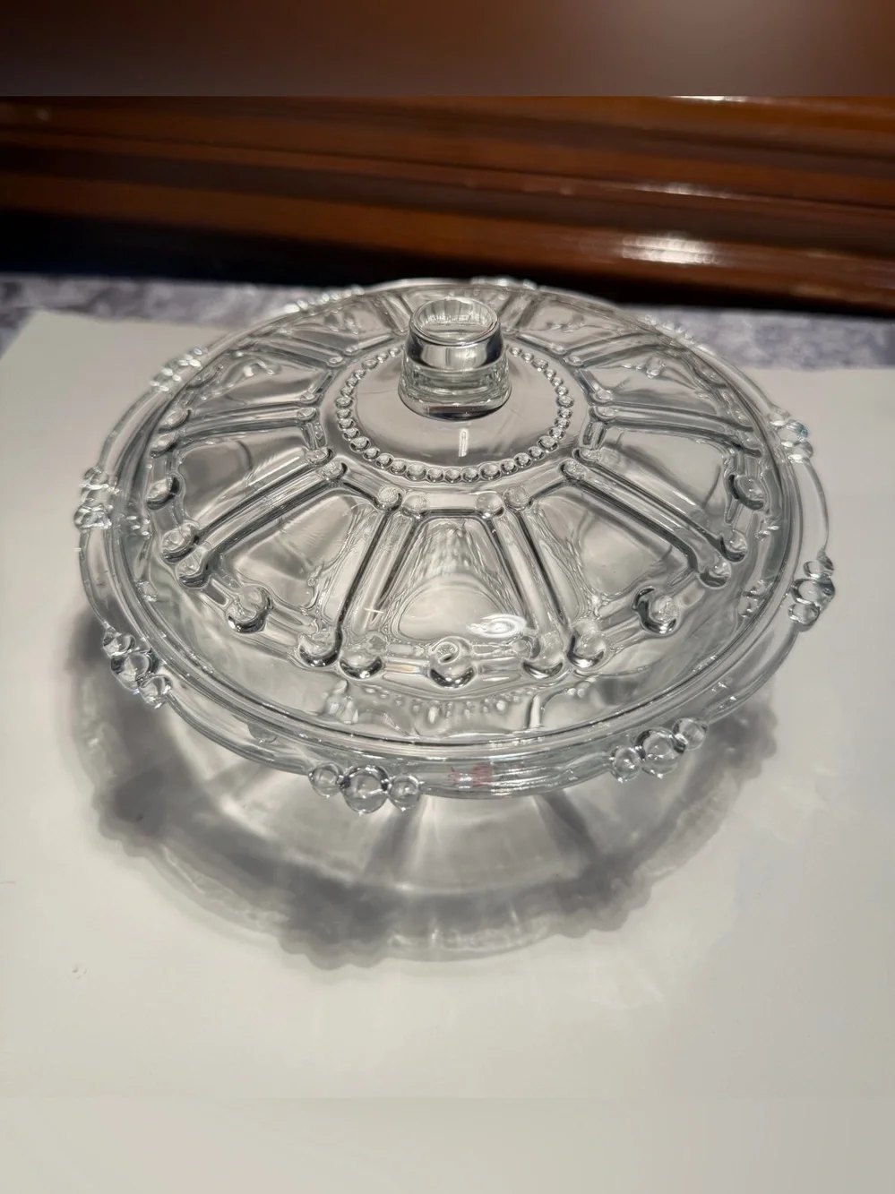 KIG Indonesia Vintage Glass Oyster Pearl Covered Candy Dish with Lid 7